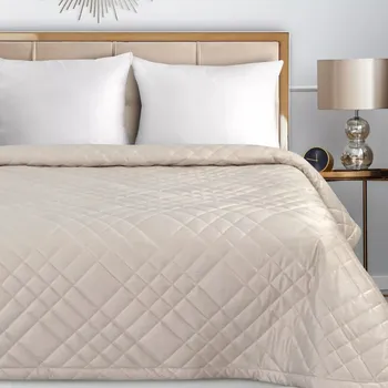 Přehoz na lůžko Elegantní sametový přehoz s geometrickým prošíváním - krémový Šířka: 200 cm | Délka: 220 cm