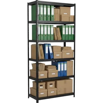 Dílenský regál Lakovaný celokovový regál Mamutex Standard 2200x600x400 mm - 6 polic, nosnost 720 kg, černý