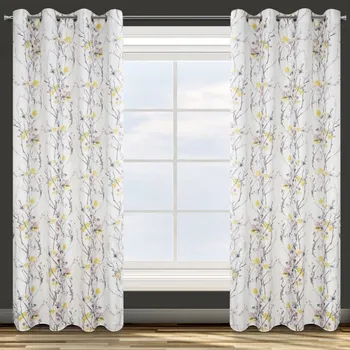 Sprchový závěs Vzdušná a lehká bílá záclona do kruhů se žlutým květinovým vzorem 140 x 250 cm