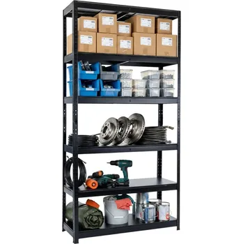 Dílenský regál Lakovaný celokovový regál Mamutex Standard 2400x1000x400 mm – 6 polic, nosnost 720 kg, černý