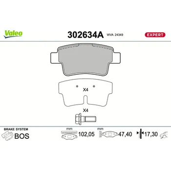 Brzdová destička Sada brzdových destiček, vždy 4 kusy v sadě VALEO 302634A
