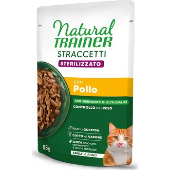 Krmivo pro kočku 48x85g Natural Trainer Stracceti Adult Sterilized proužky v omáčce - kuřecí