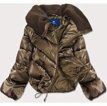 Hnědá krátká dámská oversize bunda se širokými rukávy (J9-016) odstíny hnědé L (40)