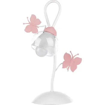 Lampička ONLI stolní lampa Motýli, malované sklo, bílá / růžová, 6 W