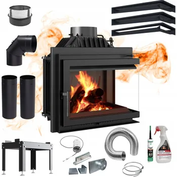 Krbová vložka Krbová vložka teplovzdušná Kratki 8 kW s pravým rohovým sklem a sadou trubek