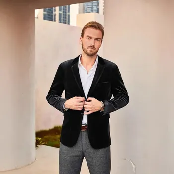 Best Fashion Pánské elegantní sametové sako pro společenské příležitosti Velikost: XL, Barva (Varianta): Černá