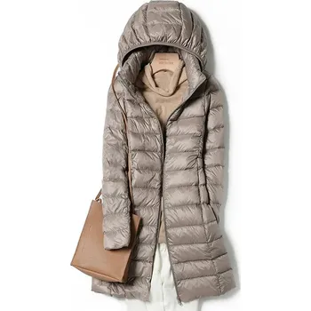 Dámská parka Prošívaná dámská bunda s peřím a kapucí Barva: Khaki, Velikost: M