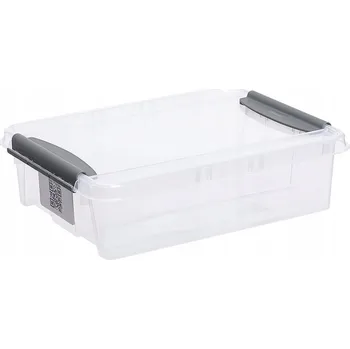 Úložný box Krabice s víkem, odstíny šedé a stříbrné, průhledný