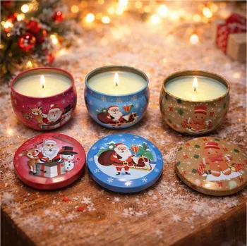 Svíčka Evička Candles Vánoční svíčky set 3 ks sojová svíčka v plechovce 65 g - ručně vyráběná Barva: MIX