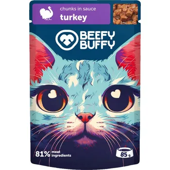 Krmivo pro kočku Beefy Buffy - Krůtí kousíčky v omáčce pro kočky 85g kapsa