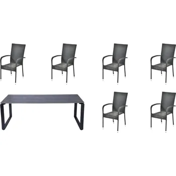 Zahradní sestava IWHome Jídelní set POSEIDON antracit + 6x židle MADRID antracit