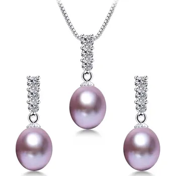 Souprava šperků GRACE Silver Jewellery Stříbrná souprava šperků s levandulovou perlou Damaris - stříbro 925/1000 SET2094 46 cm Levandulová