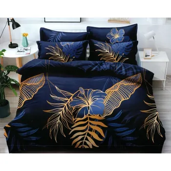 Povlečení Modré bavlněné saténové ložní prádlo se zlatým potiskem Šířka: 160 cm | Délka: 200 cm