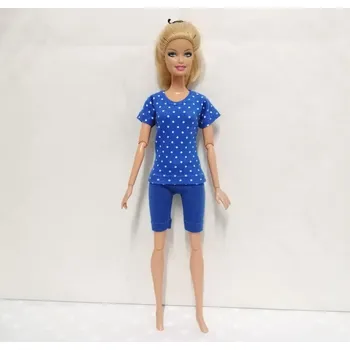 Doplněk pro panenku Barbie - oblečky pro panenku originální české - sportovní komplet puntíkatý (modrý)