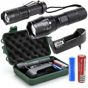 Svítilna SADA 2X TAKTICKÁ SVÍTILNA VÝKONNÁ LED ZOOM NABÍJECÍ + KUFŘÍK