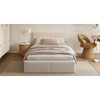 Postel Čalouněná postel FRESIA 90x200 s kovovým zdvižným roštem BÍLÁ TRINITY