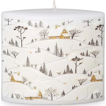 Svíčka Emocio Elipsa vánoční svíčka 11,5 x 5,3 x 10 cm zasněžená poezie/bílá