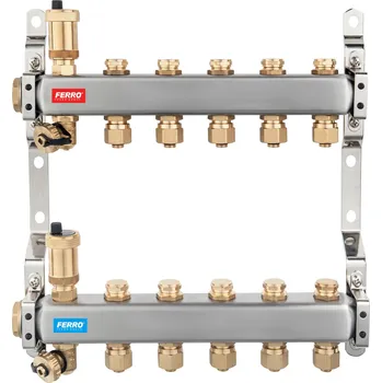 rozdělovač topení FERRO ROZDĚLOVAČ Z NEREZOVÉ OCELI PRO RADIÁTORY ÚT, TUV 9 OKRUHŮ