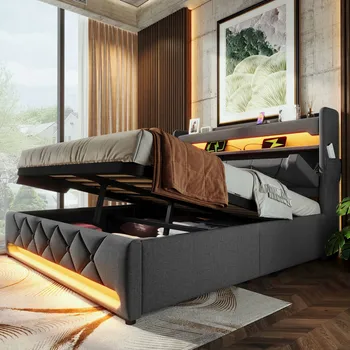 Postel Čalouněná postel Arhatreya 160x200 šedá s LED a USB