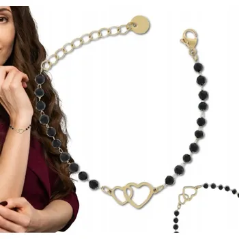 Náramek Náramek srdíčko černý korálky ocel chirurgická pozlacená 18K srdce