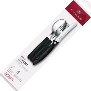Příbor Victorinox Pikniková sada 3ks,  skladací nožík + vidlička +  lyžica, čierna 6.7193.3F