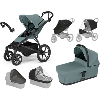 Kočárek Akční set Thule Urban Glide 4-wheel s magnetickou přezkou Mid blue + korba + pláštěnka + moskytiéra + madlo + pláštěnka na korbu + moskytiéra na korbu Autorizovaný prodejce