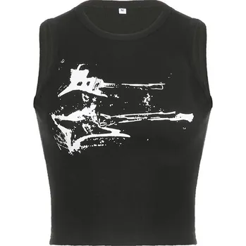 Best Fashion Dámské tílko s potiskem v ležérním street stylu Velikost: S, Barva (Varianta): Černá