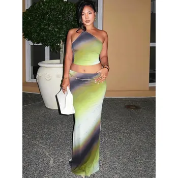 FIT FASHION Dvoudílná sada sukně a top s jedním ramenem Velikost: M, Barva (Varianta): Zelená