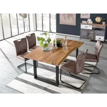 Jídelní stůl Masivní jídelní sestava Bullwer se 4 židlemi Kenton z akácie, lakovaná, hnědá a černá