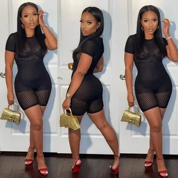 Dámský overall FIT FASHION Dámský přiléhavý letní overal s krátkým rukávem Velikost: S, Barva (Varianta): Černá