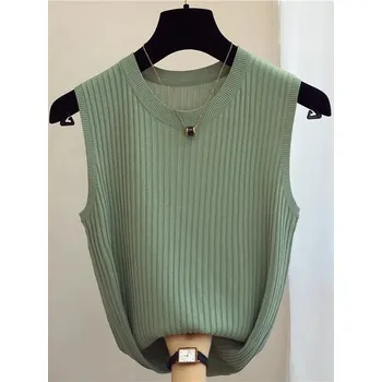 Best Fashion Dámský elastický pletený top bez rukávů v moderním střihu Velikost: ONE SIZE, Barva (Varianta): Zelená
