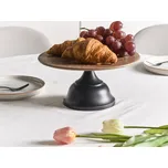 Kulatý stojan na dort černý a světlé dřevo 30 x 30 x 14 cm dekorativní stylový servírovací podnos Beliani