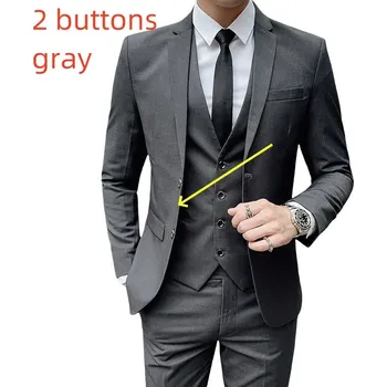 Best Fashion Pánský elegantní oblek tří dílný slim fit Velikost: S, Barva (Varianta): 2 buttons gray