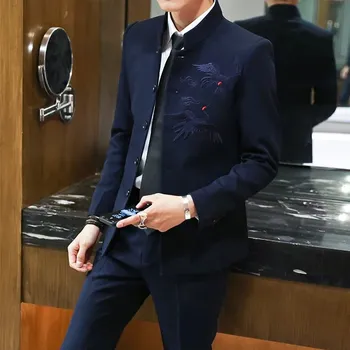 Best Fashion Pánský společenský oblek se stojatým límcem Velikost: L, Barva (Varianta): Tmavě modrá