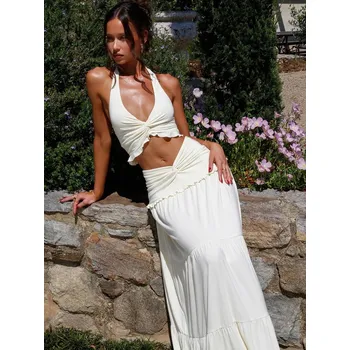 Best Fashion Dámský dvoudílný set – crop top a dlouhá sukně Velikost: XS, Barva (Varianta): Aprikotová