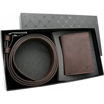 Peněženka Dárková sada hnědá peněženka a pásek z ekologické kůže Rovicky