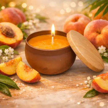 Svíčka Evička Candles Broskev sojová svíčka v plechovce 65 g - ručně vyráběná Barva: Oranžová