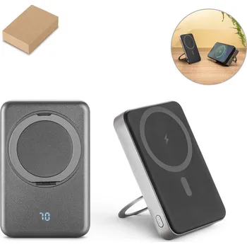 Powerbanka WARSHEL 10. Magnetická powerbanka 10 000 mAh s 15W superrychlou bezdrátovou nabíječkou z recyklovaného ABS (100% rABS) se stojánkem bez potisku bez potisku 1 bez potisku