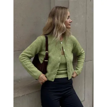 Dámský svetr FIT FASHION Dámský zapínací vlněný cardigan Velikost: M, Barva (Varianta): Zelená