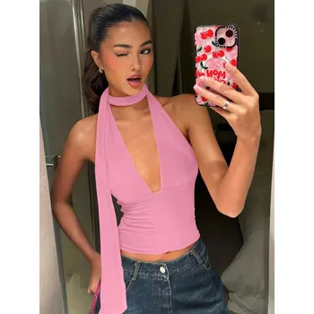 Best Fashion Dámský halter top s odhalenými zády Velikost: S, Barva (Varianta): Světle růžová