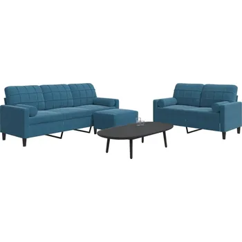 Pohovka 3dílná sedací souprava s poduškami a podhlavníky modrá samet Modrá3278430