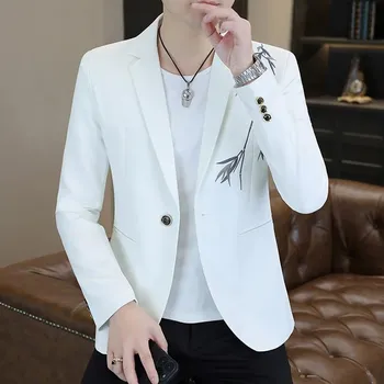 Best Fashion Pánské elegantní sako na volný čas se vzorovaným stylem Velikost: L, Barva (Varianta): Bílá