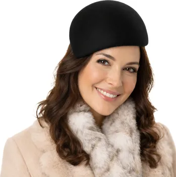 Čepice Dámská černá plstěná lodička - plstěný baret - Seeberger Velikost: Unisize (S-XL)