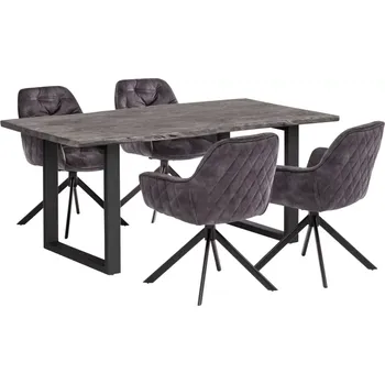 Jídelní set Masivní jídelní sestava Bullwer s 4 židlemi Carlton, akácie, lakovaná, šedá / černá