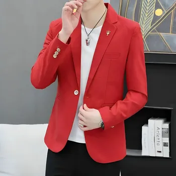 Pánské sako Best Fashion Pánské společenské sako se štíhlým střihem Velikost: L, Barva (Varianta): Červená