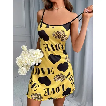 Dámské erotické šaty Best Fashion Dámská saténová noční košilka se srdíčky Velikost: 2XL, Barva (Varianta): yellow 1