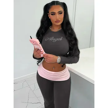 Best Fashion Dámský dvoudílný set – crop top a rozšířené kalhoty Velikost: XS, Barva (Varianta): Tmavě šedá