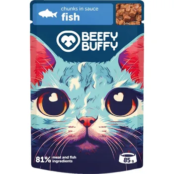 Krmivo pro kočku Beefy Buffy - Rybí kousíčky v omáčce pro kočky 85g kapsa