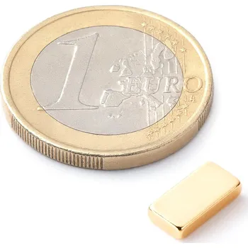Dekorativní magnet Neodymový magnet kvádr 10&nbsp;×&nbsp;5&nbsp;×&nbsp;2&nbsp;mm, pozlacený, síla 1,3&nbsp;kg