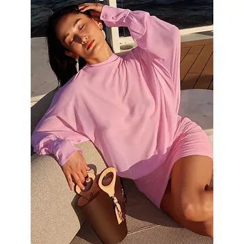 Dámské šaty Best Fashion Průhledné minišaty s rukávy a zapínáním Velikost: S, Barva (Varianta): Růžová